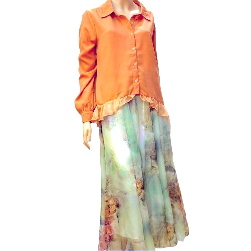 Soft Green Floral A line Maxi Shirt NEW - Picture 4 of 4